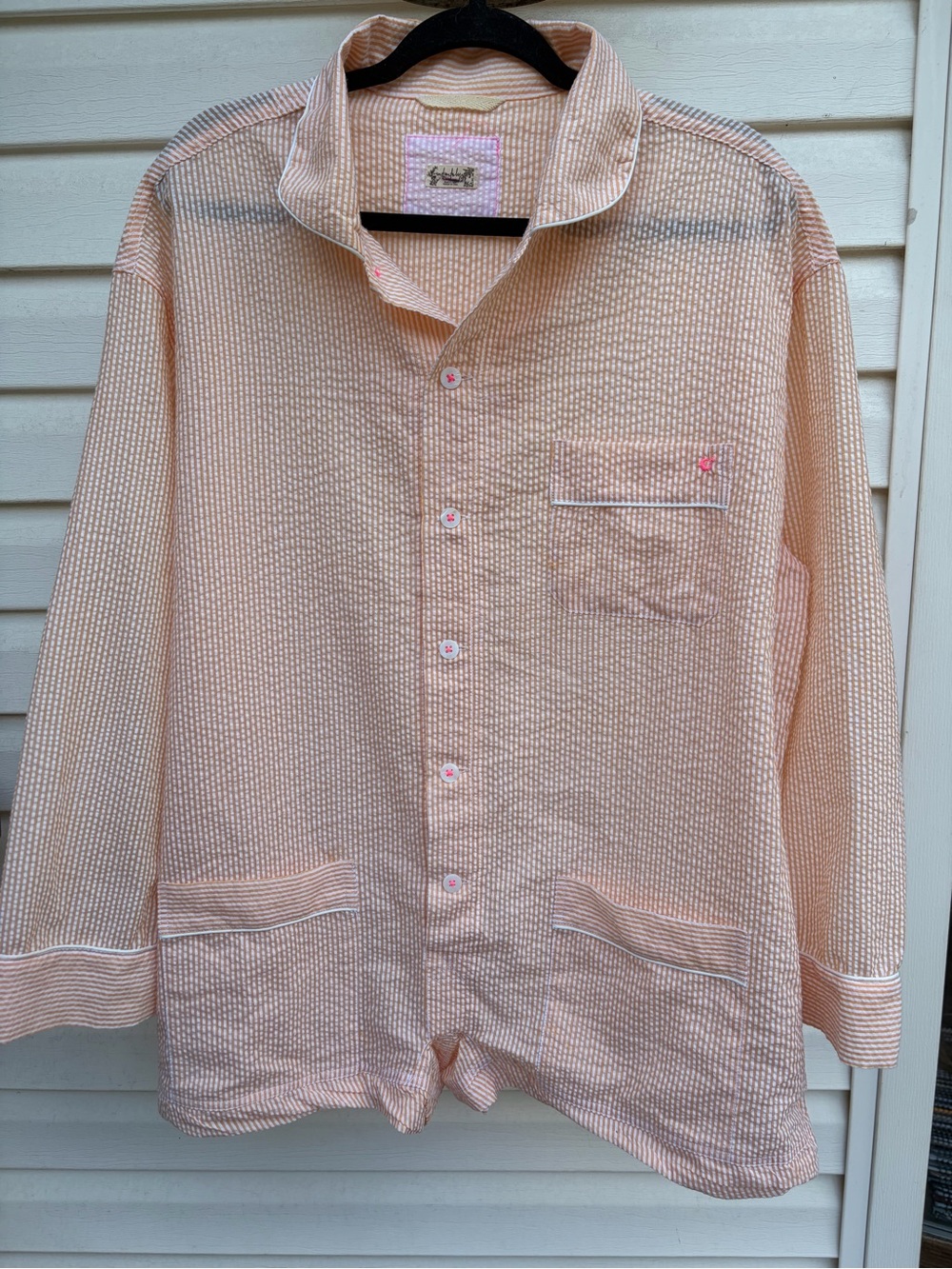 Intimately Free People Orange White Seersucker Sleep Romper One Piece Pajamas